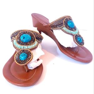 Studio Paolo Turquoise Wedge Thong Sandals